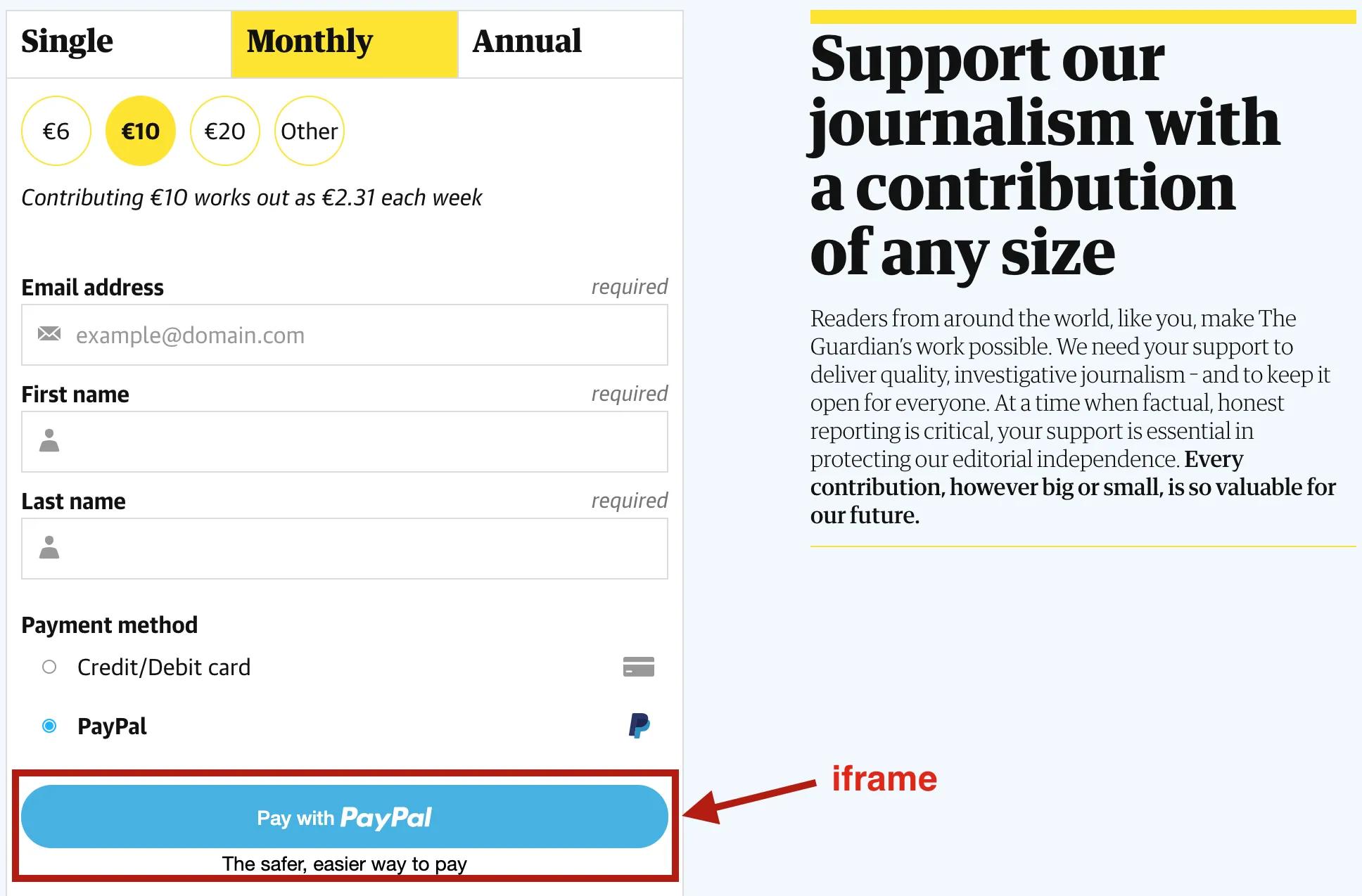 Payment screen from http://guardian.co.uk